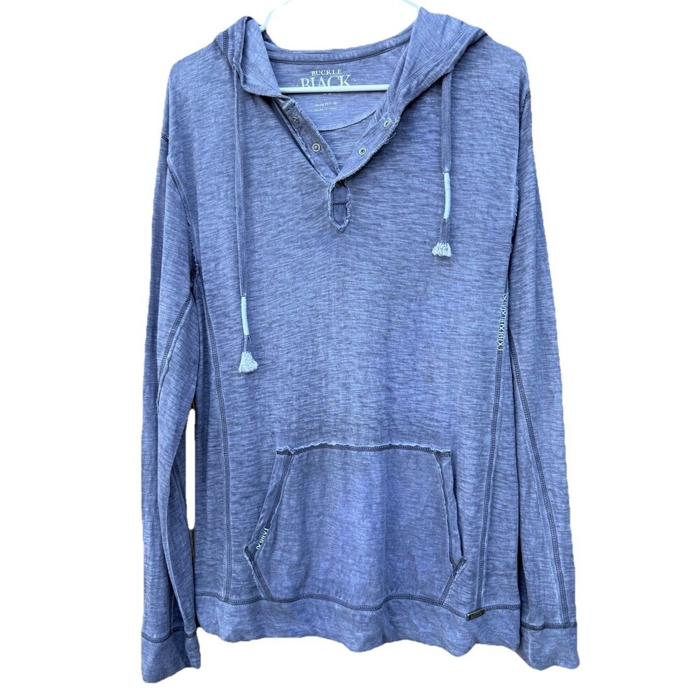 Buckle Black No. 48 Hoodie Mens' Medi Slim Fit Gray Distressed Kangaroo Pocket